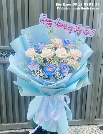 ADF1184 - Bó Hồng Kem Xanh