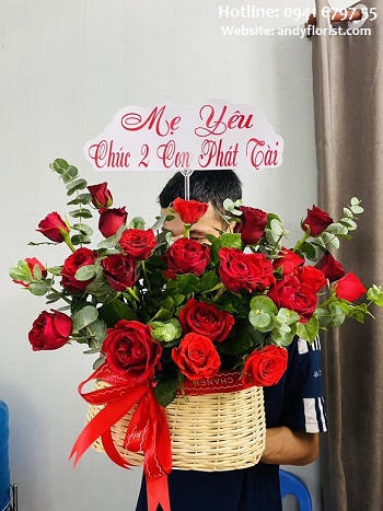 ADF2746 - Hoa Giỏ Hồng Đỏ