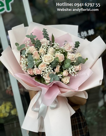 ADF3095 - Bó Hồng Kem Đơn Giản