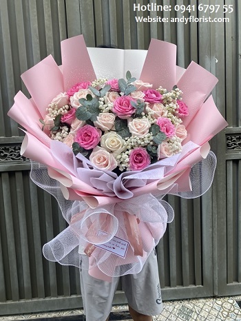 ADF3131 - Hoa Bó Hồng Kem Dâu