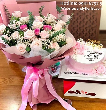 ADF3870 - Bó Hồng Kem Dâu
